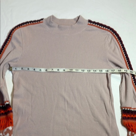 Free People Cream and Orange Cowl Neck Sweater with Geometric Pattern - Picture 11 of 12